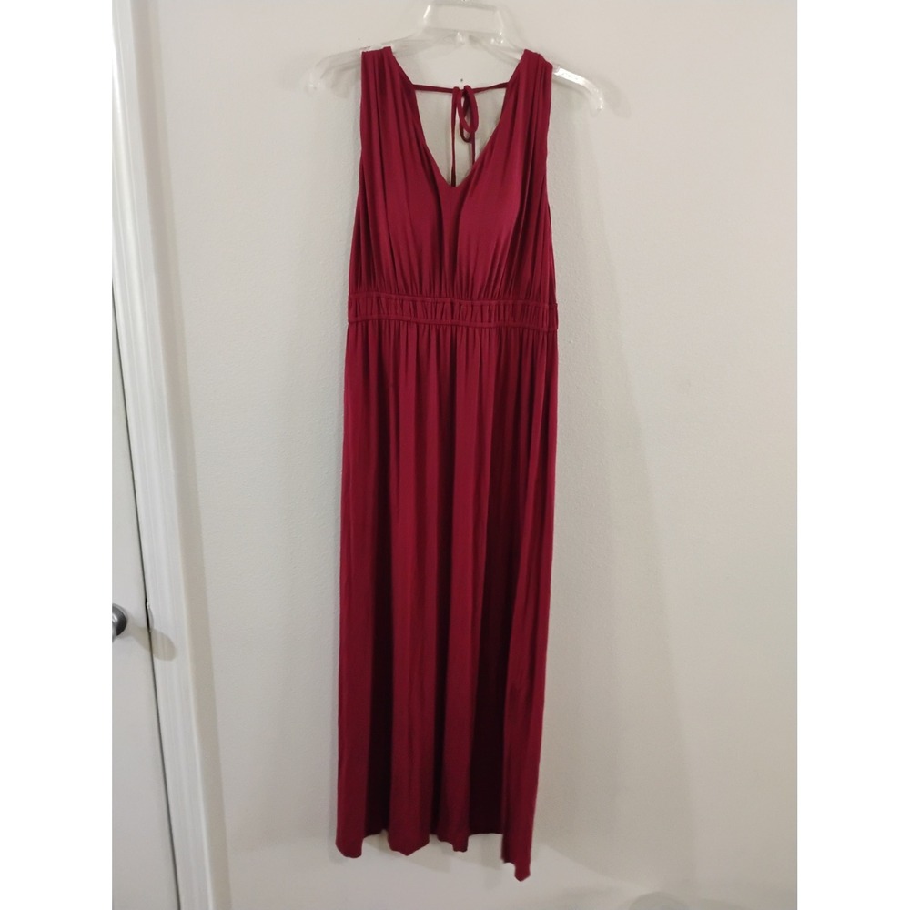 Soma WKND Womens Small Wine Red Smocked Waist V-Neck Sleeveless Maxi Dress